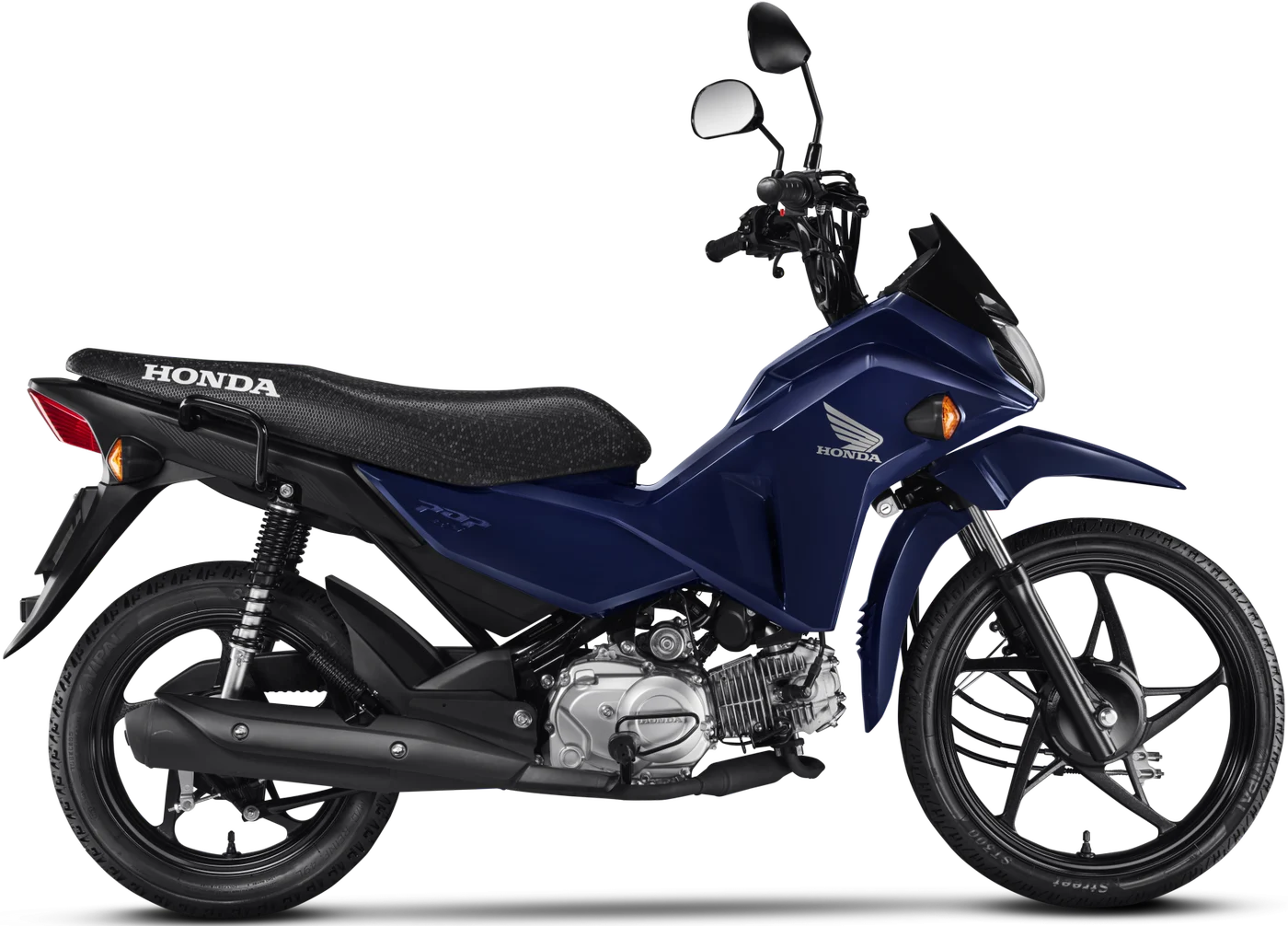 Honda Pop 110i azul, de lado